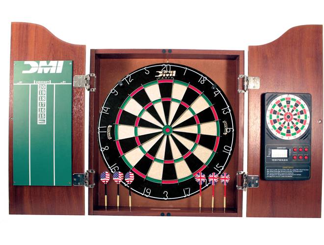 DMI Darts Cherry Cabinet Set with Electronic Scoring